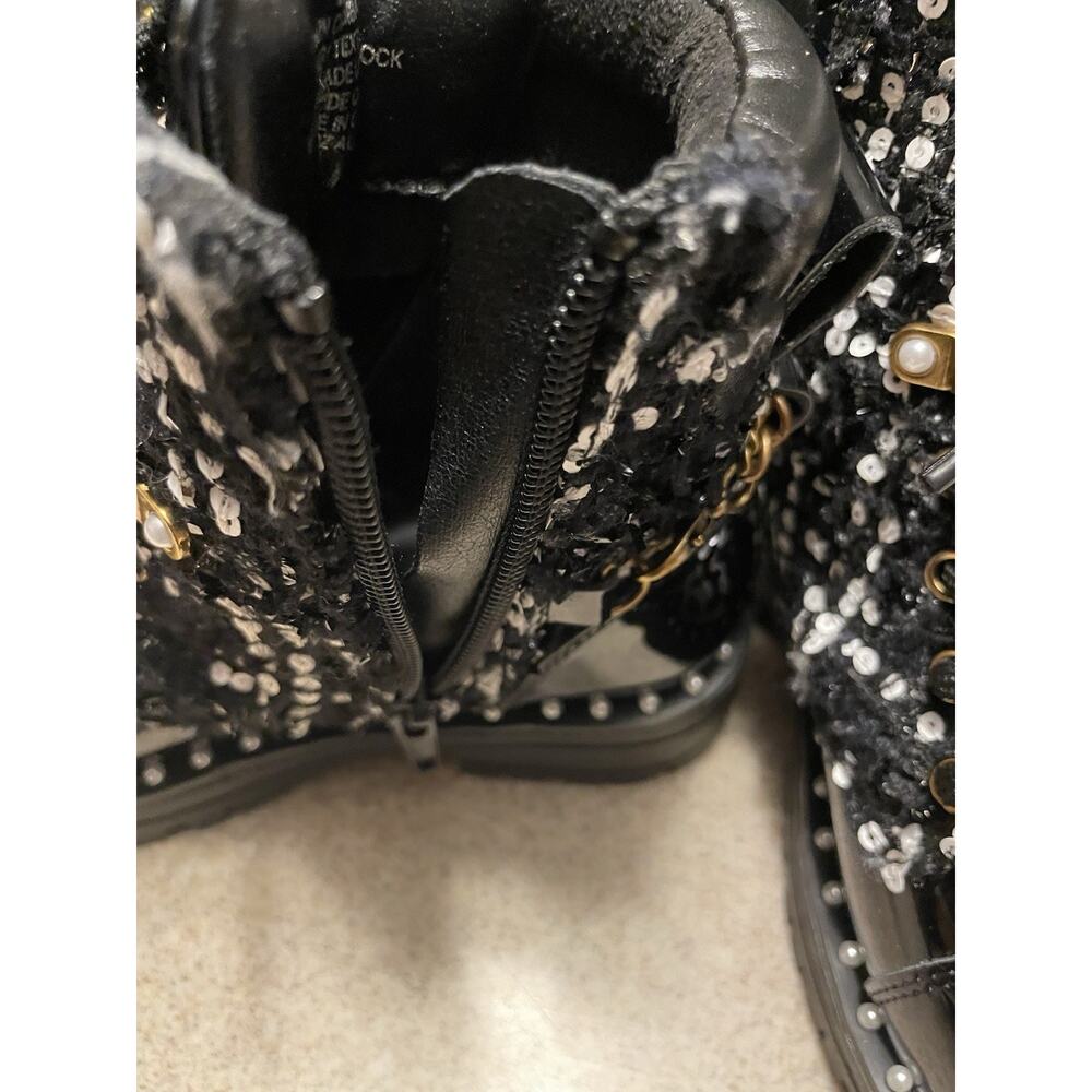 Kurt Geiger London Girls Boots Size 11 Combat Chain Black Sequined NWOB 189 - Picture 3 of 7